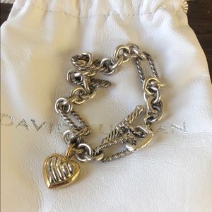 David Yurman silver and gold cable heart bracelet